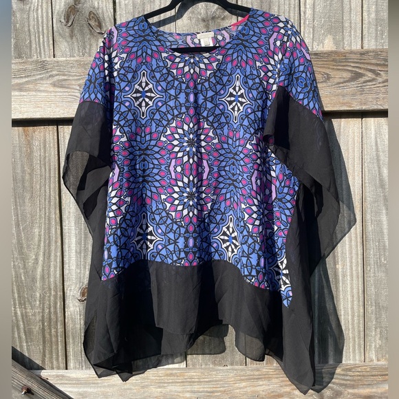 Talbots Tops - Talbots Black and Blue Patterned Women's overlay Top size L/XL